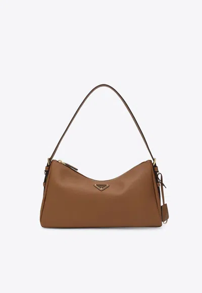 Prada Medium Aimée Leather Shoulder Bag In Caramel