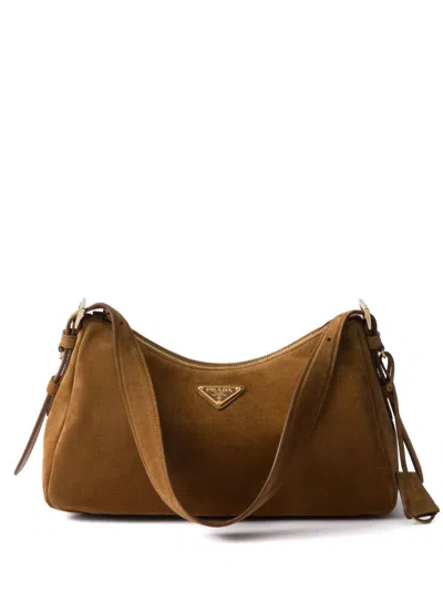 Prada Medium Aimée Suede Shoulder Bag In Cinnamon