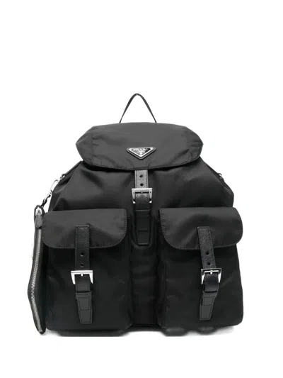 Prada Medium Backpack In Re-nylon With Pouch In Black