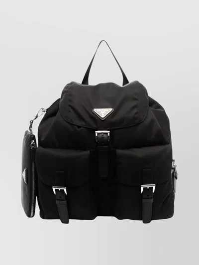 Prada Medium Backpack With Flap And Buckle In Black
