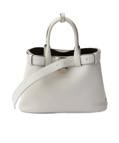 Prada Womens White Belt-buckle Medium Leather Handbag In White / Black