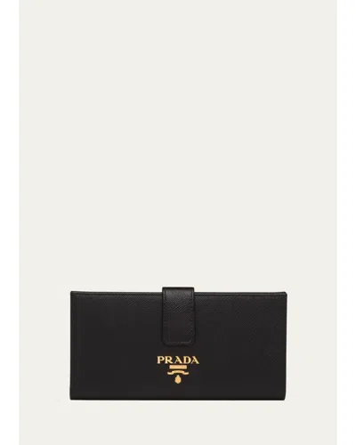 Prada Medium Bifold Leather Wallet In Nero