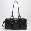 Prada Leather Handbag With Double Handles And Front Pocket In Black