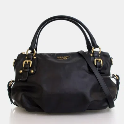 Pre-owned Prada Medium Black Vitello Daino Leather Tote