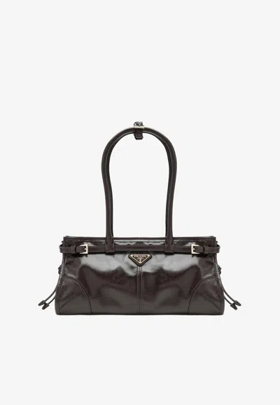 Prada Medium Bonnie Glossy Leather Shoulder Bag In Brown