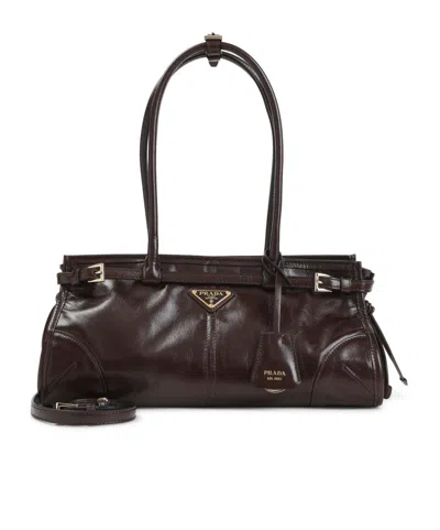 Prada Medium Bonnie Leather Shoulder Bag In Brown