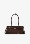 Prada Suede Shoulder Handbag With Adjustable Strap In Brown