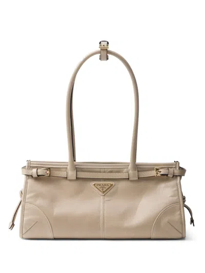Prada Womens Neutral Brand-plaque Medium Leather Shoulder Bag