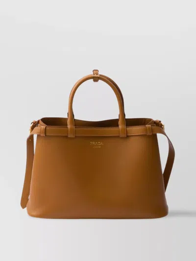 Prada Medium Buckle Bag Double Handles In Brown