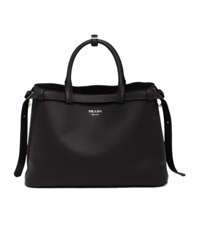 Prada Medium Buckle Buckle Handbag In Black