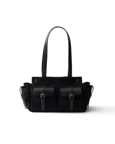 Prada Medium Canvas And Leather Tote Bag In Black