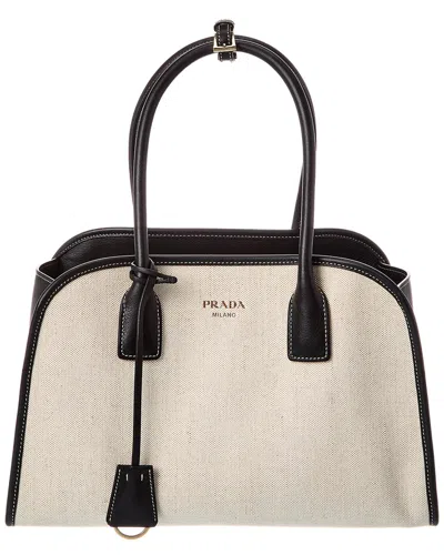 Prada Medium Canvas & Leather Tote In Black