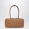 Prada Leather Shoulder Bag Double Handles Rectangular In Brown