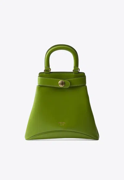 Prada Medium Carey Calf Leather Top Handle Bag In Green