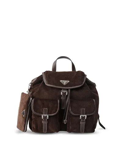 Prada Medium Corduroy And Leather Backpack In Brown