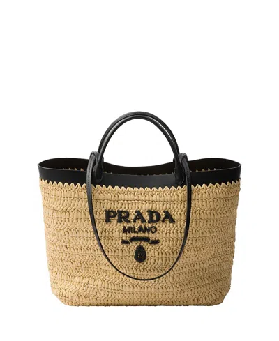 Prada Women Small Crochet And Leather Tote Bag In Multi