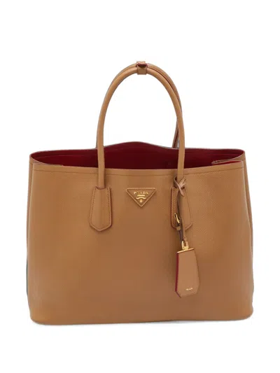 Pre-owned Prada Medium Cuir Double Tote Bag In 褐色