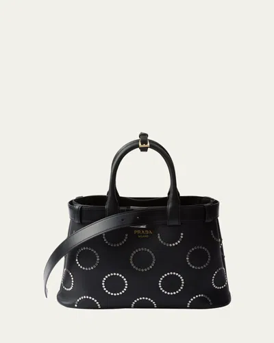 Prada Medium Cutout Buckle Leather Top-handle Bag In Nero
