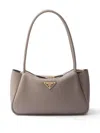 Prada Womens Grey Brand-plaque Medium Leather Shoulder Bag In Gray