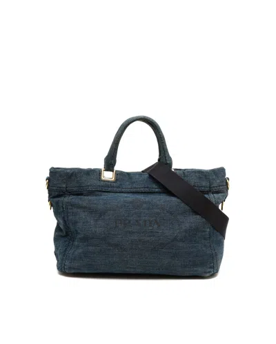 Pre-owned Prada Medium Denim Canapa Tote In Blue