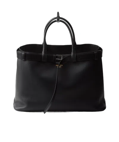 Prada Mittelgrosse Double Belt Handtasche In Schwarz