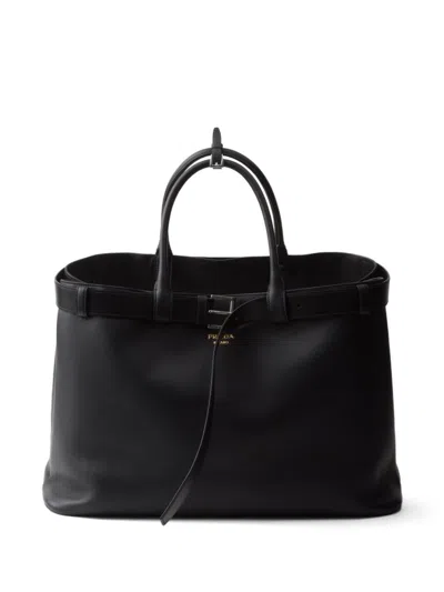 Prada Mittelgrosse Double Belt Handtasche In Schwarz