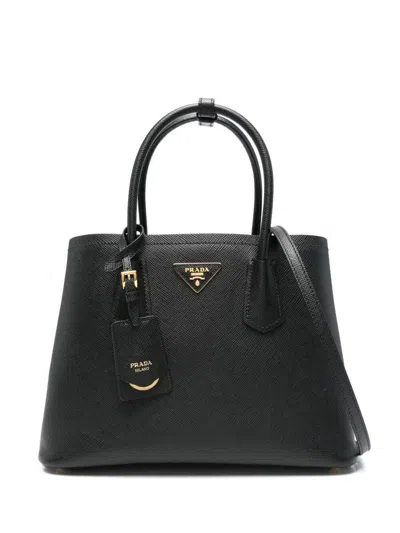 Prada Medium Double Saffiano Leather Bags In Black