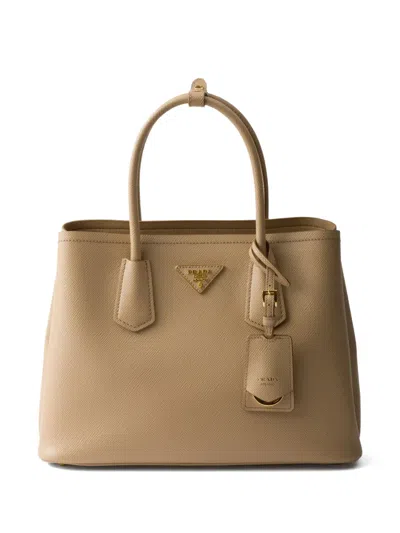 Prada Medium Double Tote Bag In Neutrals