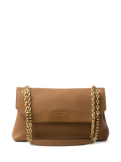 Prada Womens Brown Logo-plaque Medium Leather Shoulder Bag