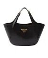 Prada Medium Leather Tote Bag In Black