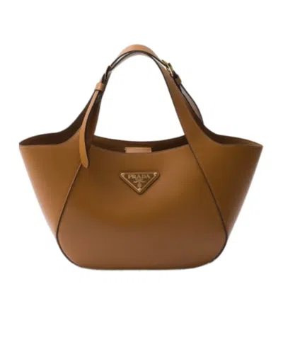 Prada Medium Leather Tote Bag In Brown