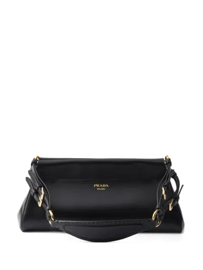 Prada Chic Top Handle Shoulder Bag With Gold Hardware In Black