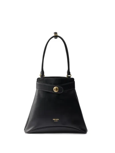 Prada Etude Buckle Leather Shoulder Bag In F0002 Nero