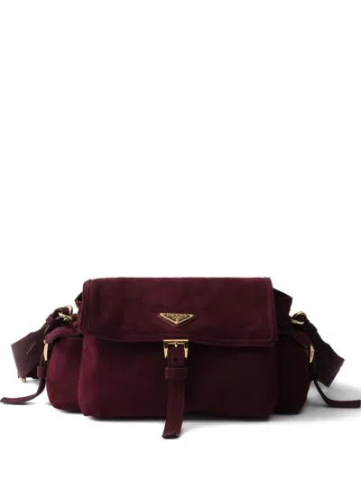 Prada Medium Explore Buckle-fastening Suede Shoulder Bag In Blue