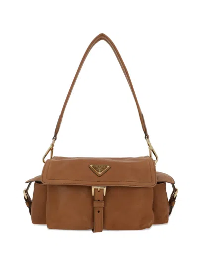 Prada Nappa Leather Explore Shoulder Bag Top Handle In Brown