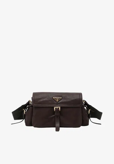 Prada Medium Explore Leather Crossbody Bag In Brown
