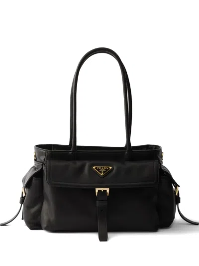 Prada Medium Explore Leather Tote Bag In Black