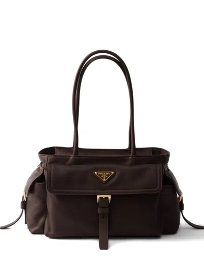 Prada Medium Explore Leather Tote Bag In Brown