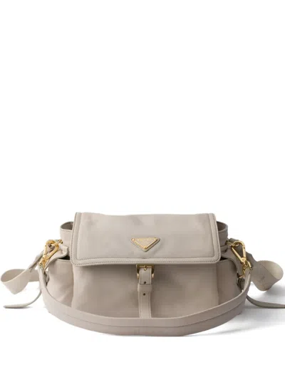 Prada Explore Medium Nappa Leather Shoulder Bag With Flap In Neutral