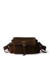 Prada Explore Medium Suede Shoulder Bag With Flap In Red