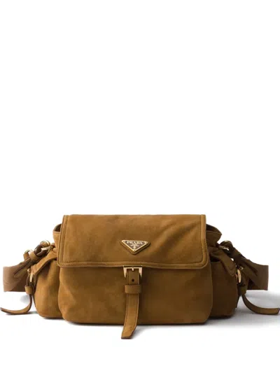 Prada Medium Explore Suede Shoulder Bag In Brown