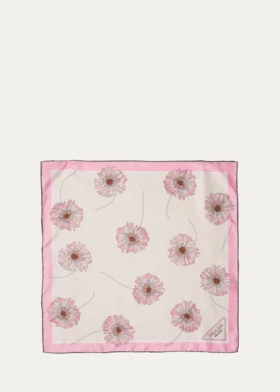 Prada Floral-print Twill Scarf In Pink