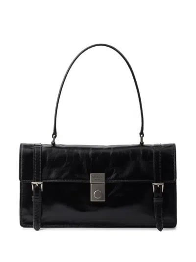PRADA MEDIUM GLOSSY FINISH LEATHER WORK HANDBAG