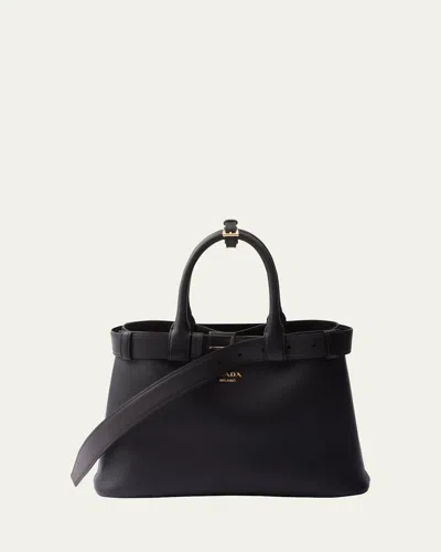 Prada Medium Grain Leather Top-handle Bag In Nero