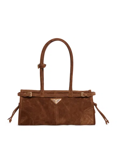 Prada Medium Handbag In Suede In Brown