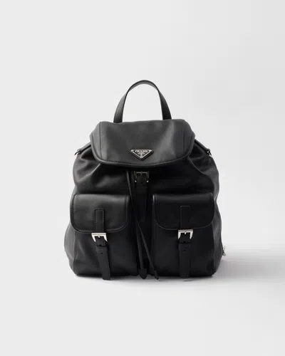 Prada Medium Leather Backpack In Black