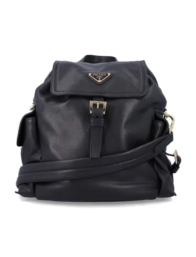 Prada Medium Leather Backpack In Nero