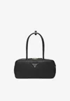 Prada Re-nylon And Leather Medium Top-handle With Padlock Bags In Black