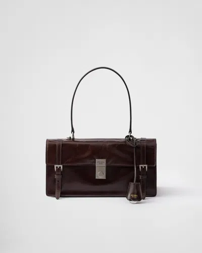 Prada Medium Leather Handbag In Dark Brown