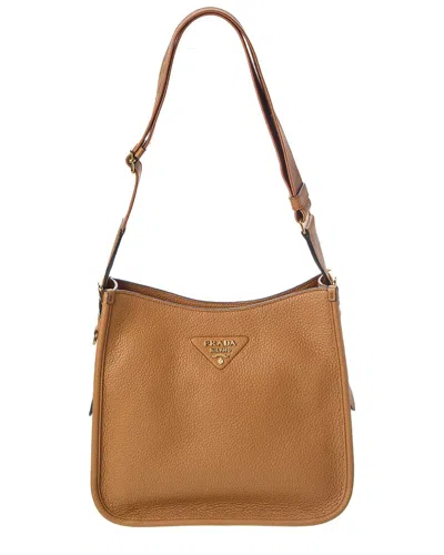 Prada Medium Leather Hobo Bag In Brown
